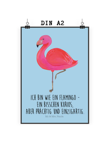 Mr. & Mrs. Panda Bild Flamingo Classic mit Spruch in Blau Pastell