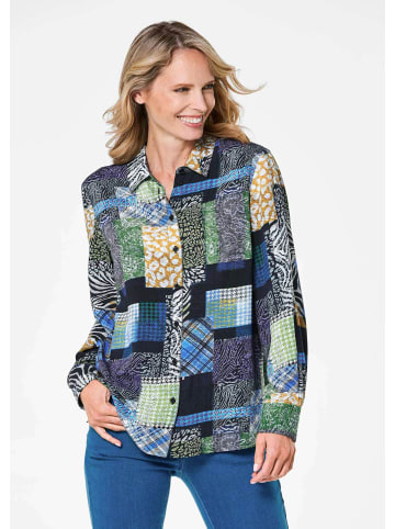 GOLDNER Kurzgröße:  Hemdbluse Patchworkbluse mit Allover-Druck in marine / gemustert