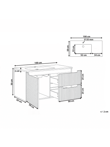 Beliani 2-tlg Badezimmerschrank mit Waschbecken VALA in Grau/Weiß