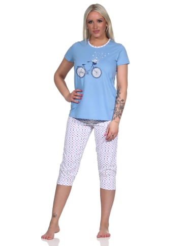 NORMANN Capri Pyjama Schlafanzug und Punkten in blau