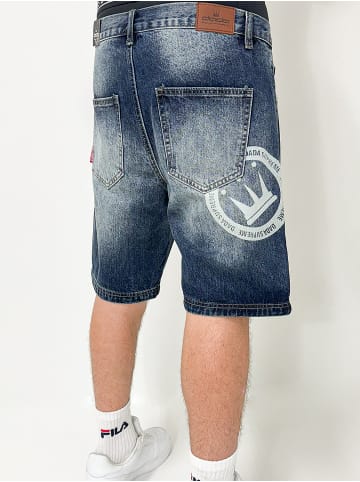 DADA Bermuda Jeans Shorts Loose Fit mit Coin Crown Print in Blau