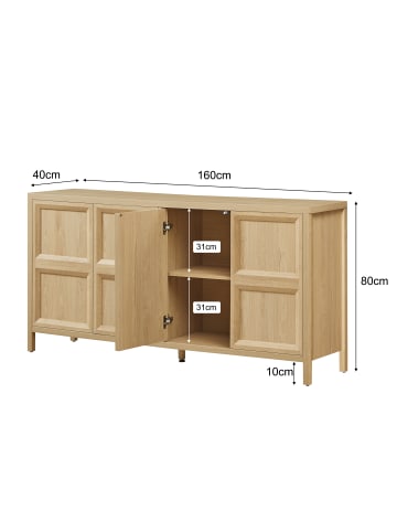 ABRIHOME Sideboard in Eiche hell mit Tip On Öffnung Soft Close 160x40x80 cm