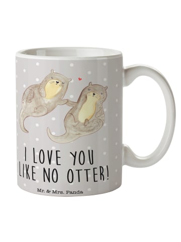 Mr. & Mrs. Panda Becher Otter Hände halten mit Spruch in Grau Pastell