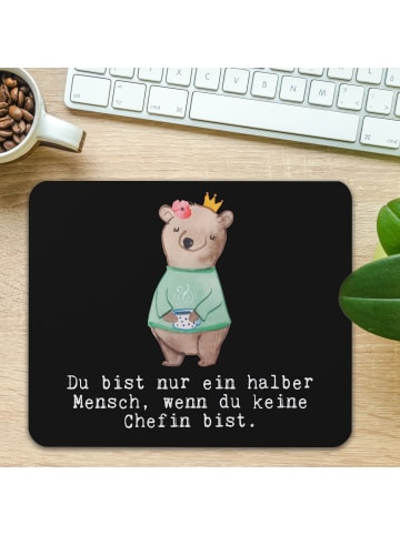 Mr. & Mrs. Panda Mauspad Chefin Herz mit Spruch in Schwarz