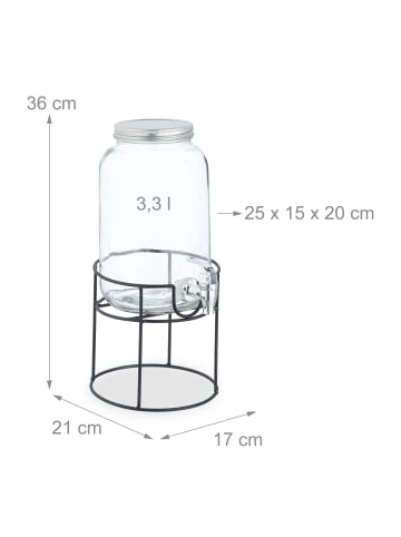 relaxdays Getränkespender in Transparent - 3,3 Liter