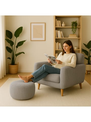 relaxdays Pouf in Hellgrau - (H)35 x Ø 50 cm