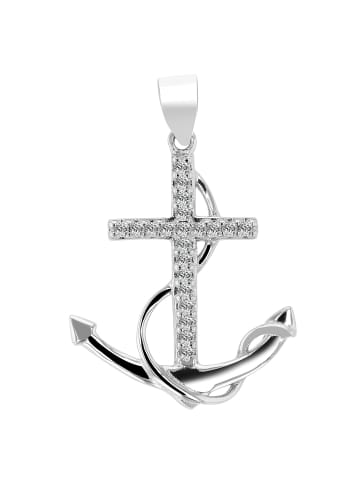 Adeliás Damen Anhänger Anker aus 925 Silber mit Zirkonia in silber