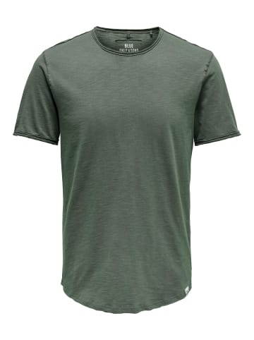 Only&Sons Langes Rundhals T-Shirt Einfarbiges Kurzarm Basic Shirt ONSBENNE in Grün-2