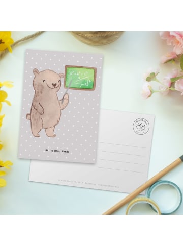 Mr. & Mrs. Panda Postkarte Mathematiklehrer Herz ohne Spruch in Grau Pastell