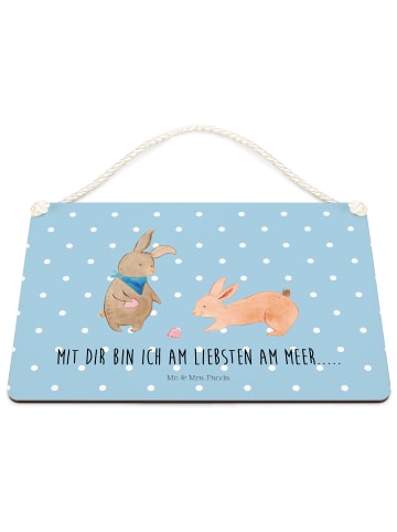 Mr. & Mrs. Panda Schild Hasen Muschel mit Spruch in Blau Pastell
