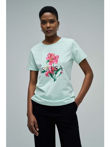 Salsa Jeans T-Shirt Flower Print in Light Green