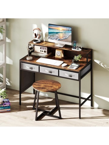 COSTWAY Computertisch Schminktisch Set mit Steckdosen in Braun