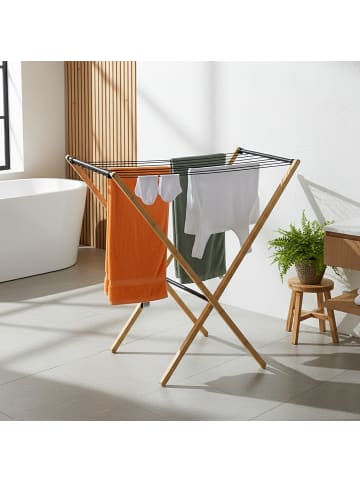 relaxdays Wäscheständer in Natur/ Schwarz - (B)79 x (H)77 x (T)49 cm