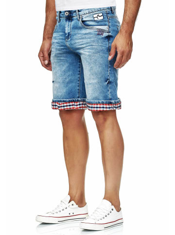 Rusty Neal Light Blue Used "NOXON" Bermuda Jeans Shorts in Blau