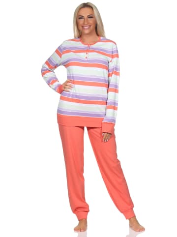 NORMANN langarm Schlafanzug Knopfleiste und Bündchen - 80605 in orange