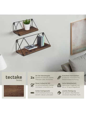 tectake 2er Set Wandregal Rockport Tiefe 13 cm, Industrial Holz dunkel, rustikal