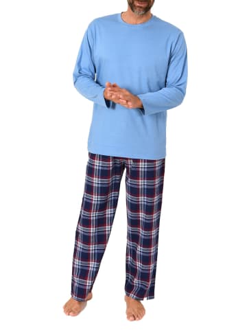 NORMANN Schlafanzug lang Pyjama FlanellHose Karo - 88237 in hellblau