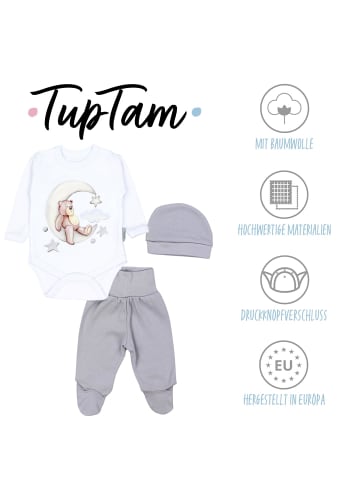 TupTam Baby Bekleidungsset Langarmbody Hose Mütze3 teilig in weiß Modell 3