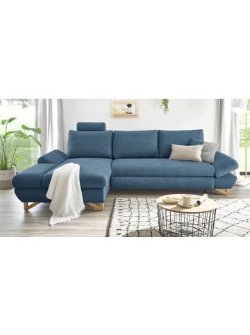 Furn.Design Ecksofa blau Struktur-Stoff, Sofa mit Bettfunktion und Stauraum 284 cm