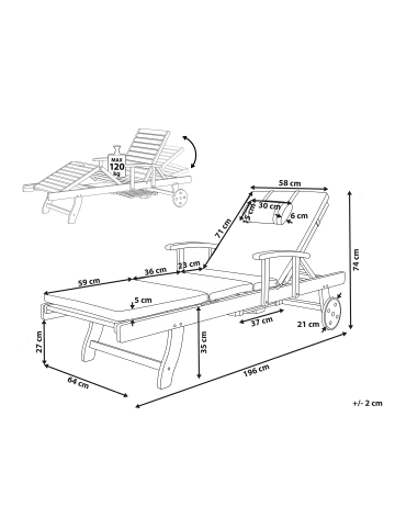 Beliani Gartenliege JAVA PREMIUM in Braun/Grau - (W) 64 x (H) 35 x (L) 196 cm