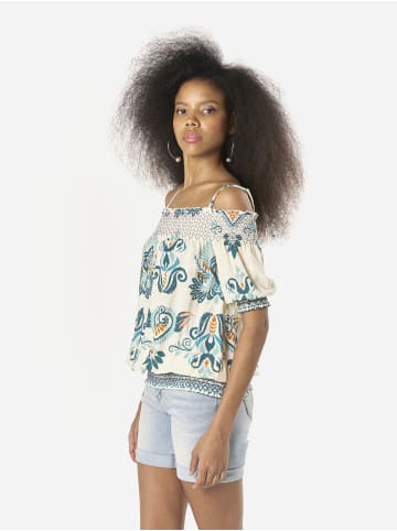 KOROSHI Off-the-shoulder-Bluse mit ethnischem Muster in bunt