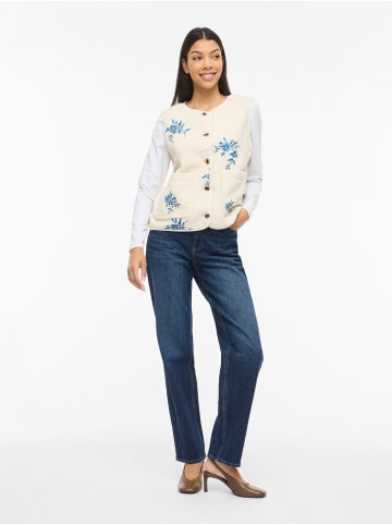 Vila Embroidery Teddy Vest in Birch/Embroidery Blue