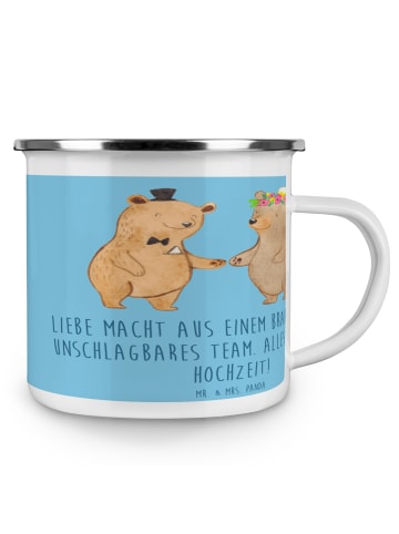 Mr. & Mrs. Panda Emaille Becher Unschlagbares Brautpaar mit Spruch in Sky Blue