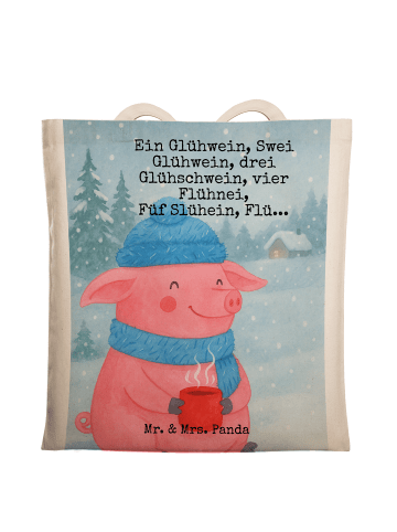 Mr. & Mrs. Panda Tragetasche Schweinchen Glühwein Design mit Spruch in Weiß