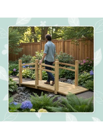 relaxdays Gartenbrücke in Natur - (B)150 x (H)55 x (T)67 cm
