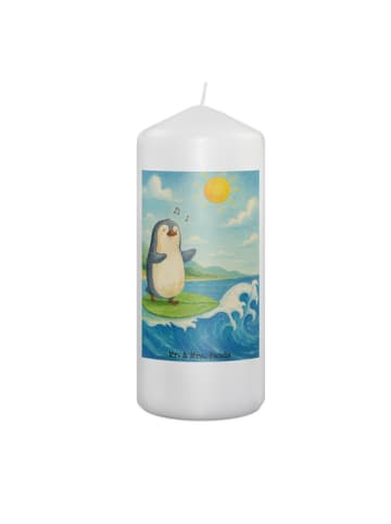Mr. & Mrs. Panda Erinnerungskerze Pinguin Surfer Design ohne Spruch in Weiß