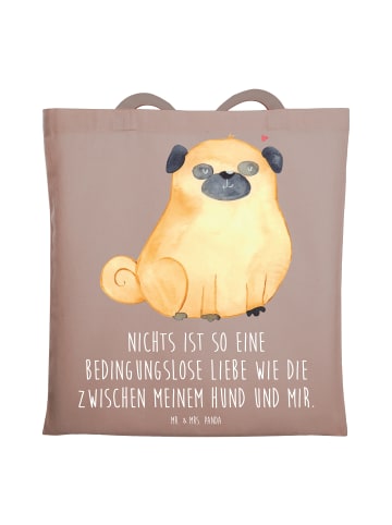 Mr. & Mrs. Panda Jutetasche Mops mit Spruch in Braun Pastell