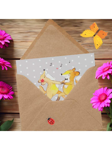 Mr. & Mrs. Panda Einladungskarte Füchse Salsa tanzen mit Spruch in Grau Pastell