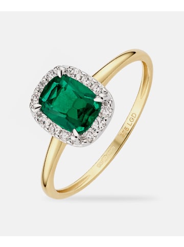 Diamant L'éternel Ring, mit synth. Smaragd, 375 Gelbgold
