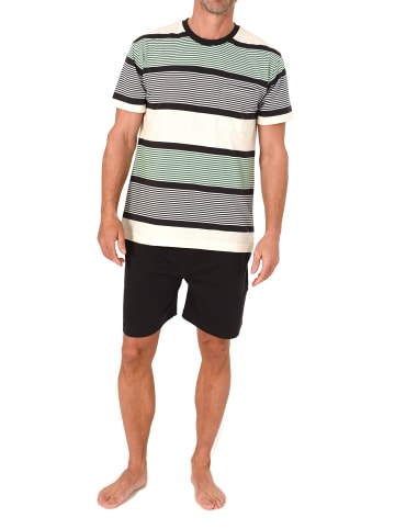 NORMANN Kurzarm Schlafanzug Pyjama Shorty Streifen in grün