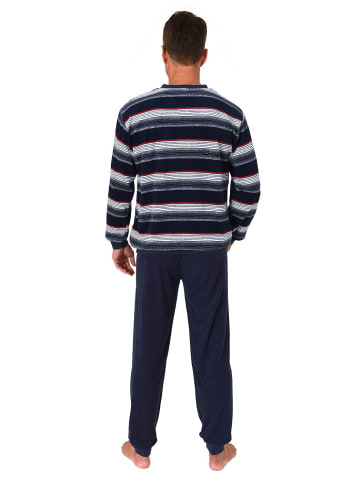 NORMANN Frottee Schlafanzug Bündchen Blockstreifen - 81322 in marine