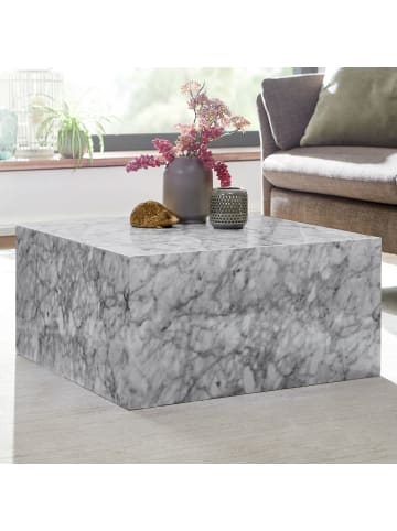 KADIMA DESIGN Couchtisch MONOBLOC 60x30x60 cm Hochglanz mit Marmor Optik Weiß in Grau