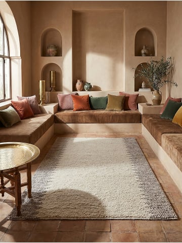 Teppich Wolle Handgewebt MEDWAY Zickzack Bordüre Wohnzimmer in Beige