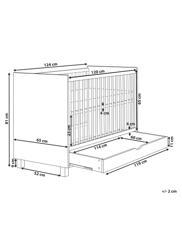 Beliani Babybett GUNNAR in Weiß/Braun - (W) 65 x (H) 81 x (L) 124 cm
