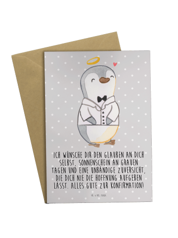 Mr. & Mrs. Panda Glückwunschkarte Pinguin Konfirmation Hemd mit ... in Grau Pastell