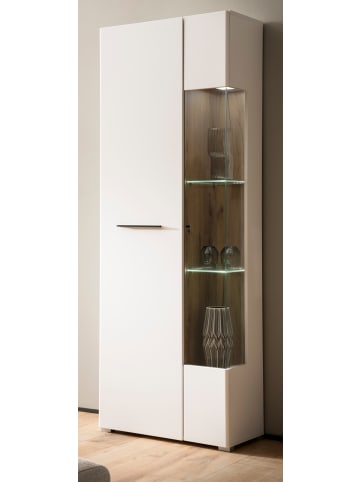 Furn.Design Vitrine weiß matt, Evoke Eiche, Vitrinenschrank 72 x 200 cm, Soft-Close-Funktion