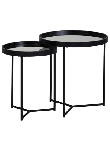KADIMA DESIGN Beistelltisch 2er-Set | ø50/36cm, Spiegelglas, Schwarz