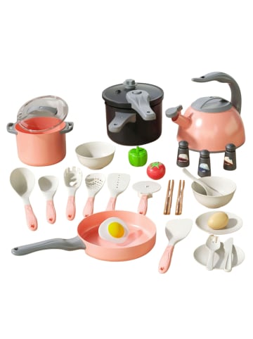Wisam® Küchenset Töpfe Kochzubehör Lebensmittel Rosa 32-teilig.