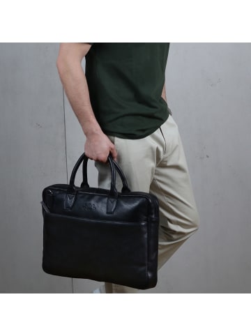 SID & VAIN Leder-Aktentasche echt Leder Aktentasche 17 Zoll Laptop Fach schwarz in schwarz