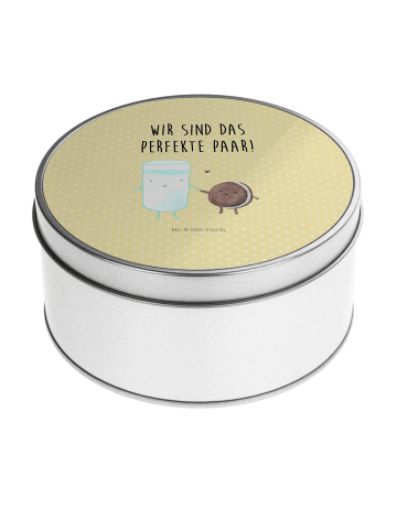 Mr. & Mrs. Panda Blechdose rund Milch Keks mit Spruch in Gelb Pastell