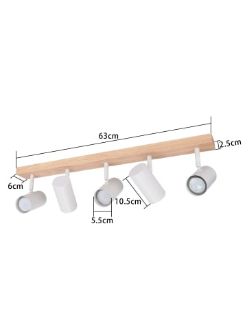 ZMH Deckenleuchte in weiß 5-flammige GU10 Holz Metall Deckenspot schwenkbar