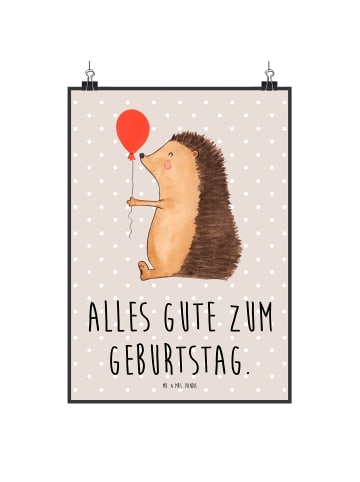 Mr. & Mrs. Panda Bild Igel Luftballon mit Spruch in Beige Pastell