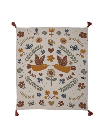 Bloomingville Decke BRYN Natur Blumen und Schmetterlinge 160x130 cm