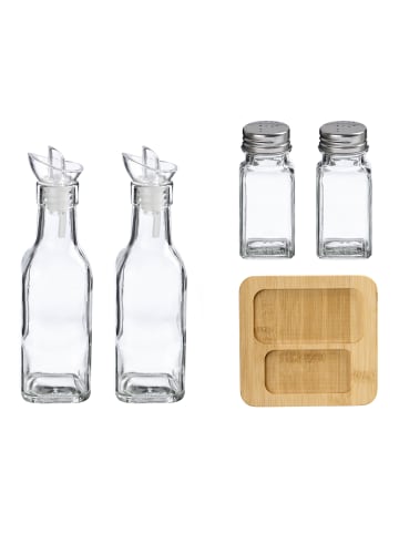 Vivalto Gewürz- und Ölset mit Holzsockel, 4-teilig in Transparent, 15 x 20 x 7 cm