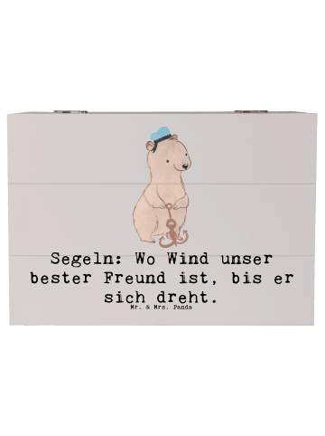 Mr. & Mrs. Panda Holzkiste Segeln Windfreund mit Spruch in Grau Pastell