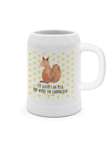 Mr. & Mrs. Panda Bierkrug Einhorn Glauben mit Spruch in Weiß